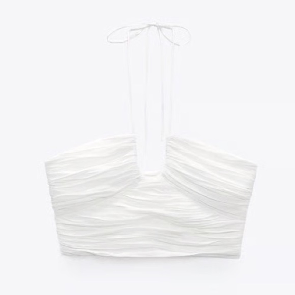 Zara White Draped Halter Top - L